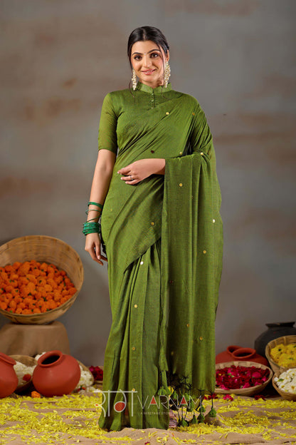 Raag Varnam Green Handloom Gini Cotton Saree