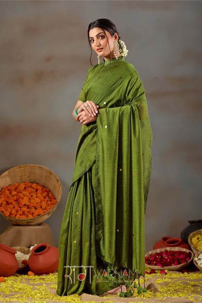 Raag Varnam Green Handloom Gini Cotton Saree