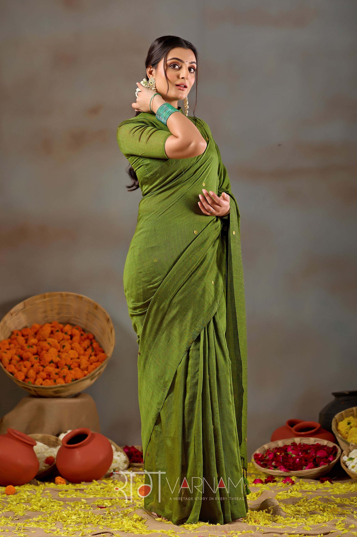 Raag Varnam Green Handloom Gini Cotton Saree
