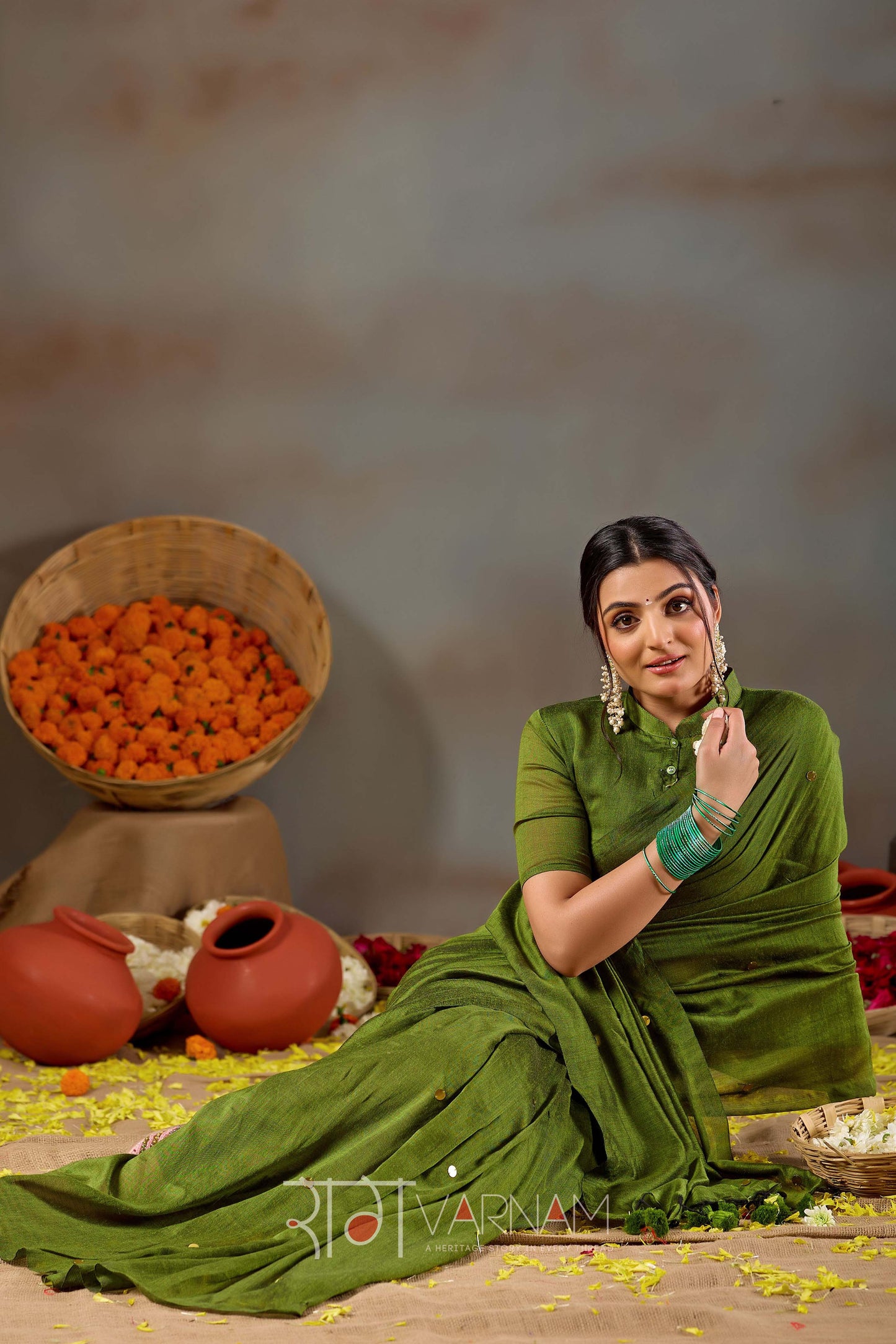 Raag Varnam Green Handloom Gini Cotton Saree