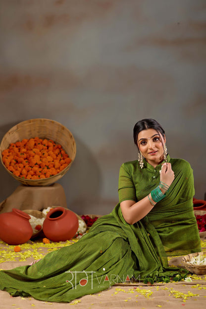 Raag Varnam Green Handloom Gini Cotton Saree