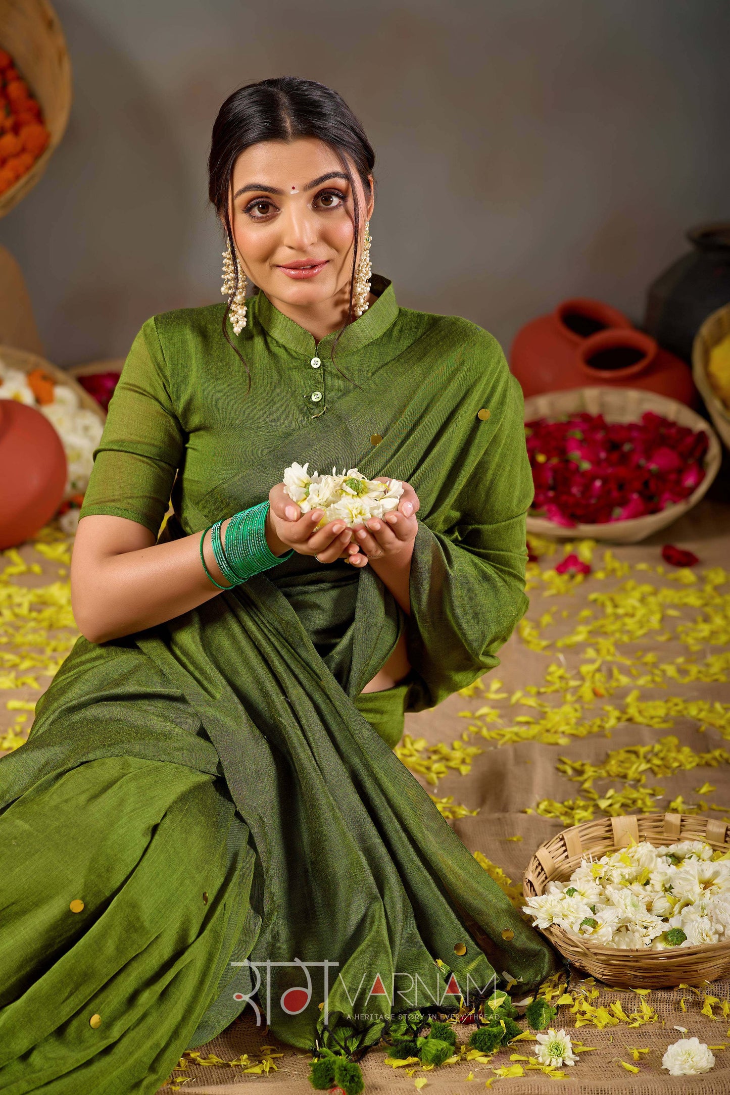 Raag Varnam Green Handloom Gini Cotton Saree