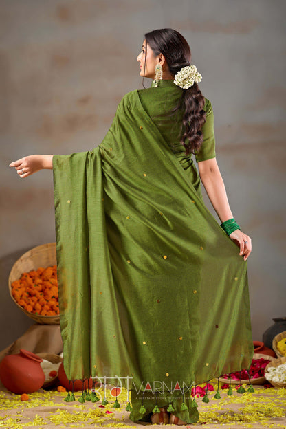 Raag Varnam Green Handloom Gini Cotton Saree