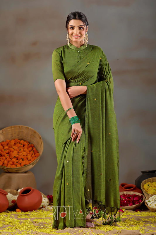 Raag Varnam Green Handloom Gini Cotton Saree
