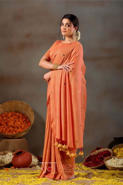 Raag Varnam Orange Handloom Gini Cotton Saree