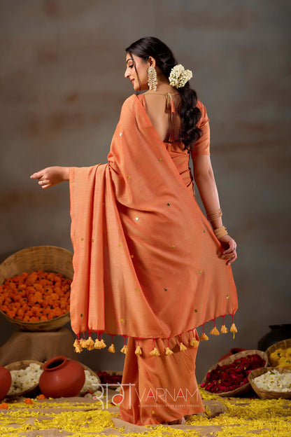 Raag Varnam Orange Handloom Gini Cotton Saree
