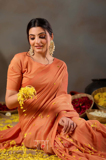 Raag Varnam Orange Handloom Gini Cotton Saree