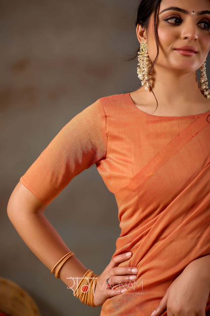 Raag Varnam Orange Handloom Gini Cotton Saree