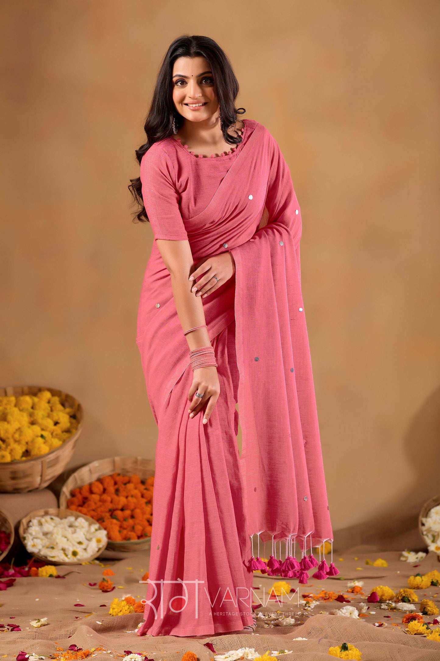 Raag Varnam Pink Handloom Gini Cotton Saree