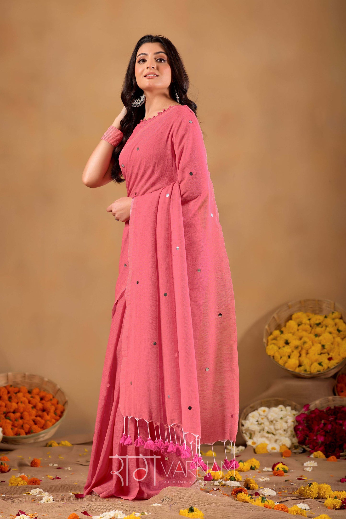 Raag Varnam Pink Handloom Gini Cotton Saree