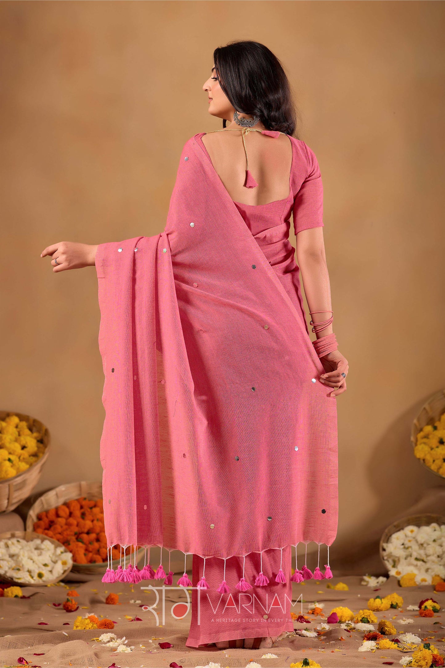 Raag Varnam Pink Handloom Gini Cotton Saree