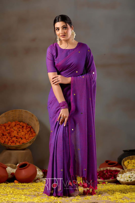 Raag Varnam Purple Handloom Gini Cotton Saree