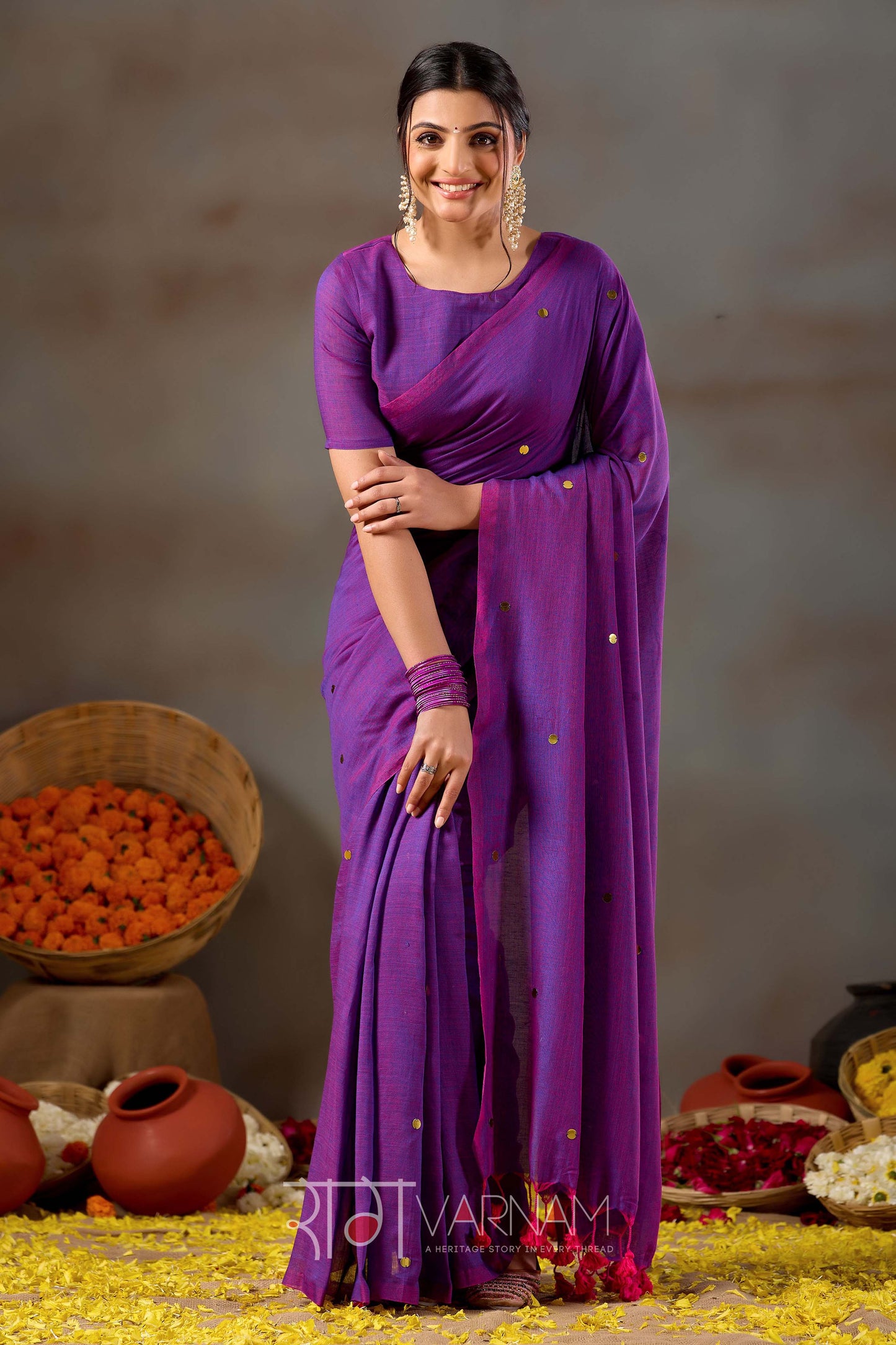 Raag Varnam Purple Handloom Gini Cotton Saree
