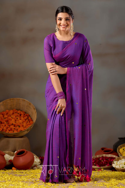 Raag Varnam Purple Handloom Gini Cotton Saree