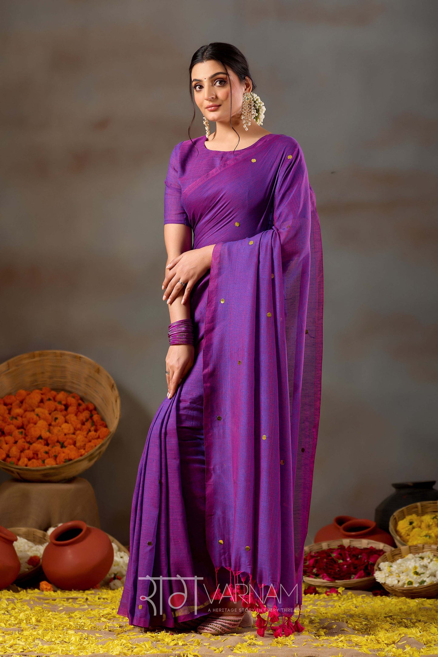 Raag Varnam Purple Handloom Gini Cotton Saree