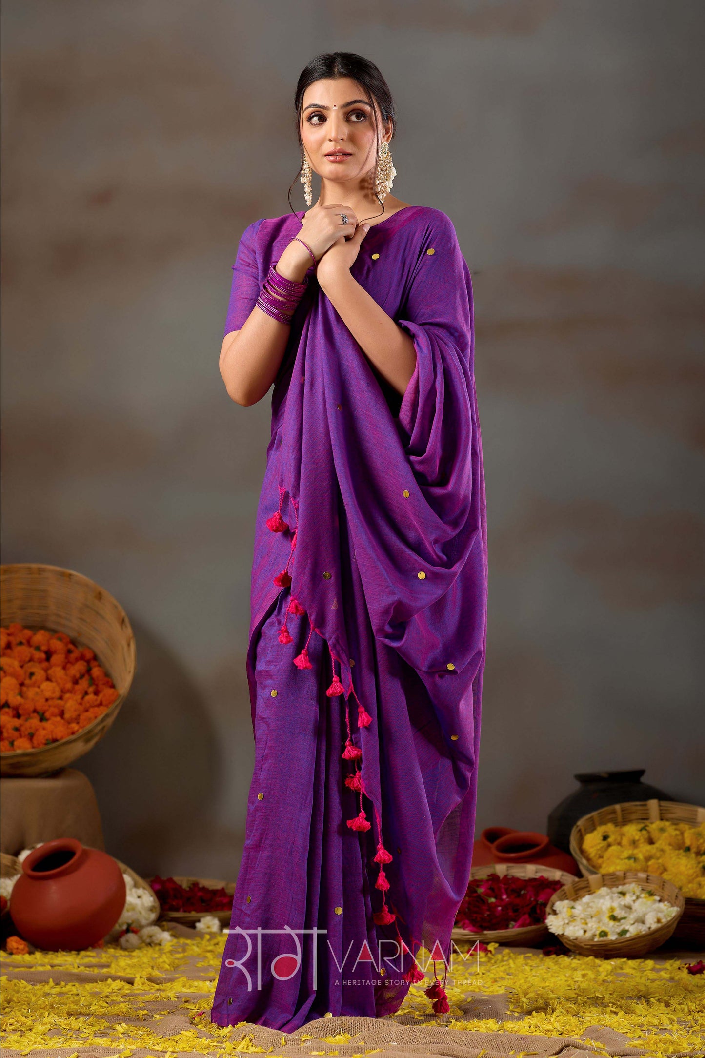 Raag Varnam Purple Handloom Gini Cotton Saree