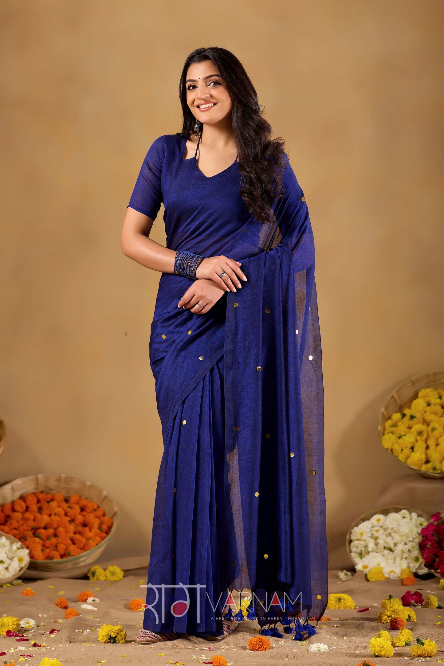 Raag Varnam Royal Blue Handloom Gini Cotton Saree