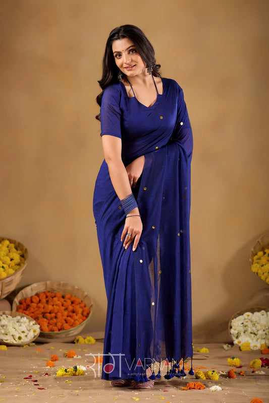 Raag Varnam Royal Blue Handloom Gini Cotton Saree
