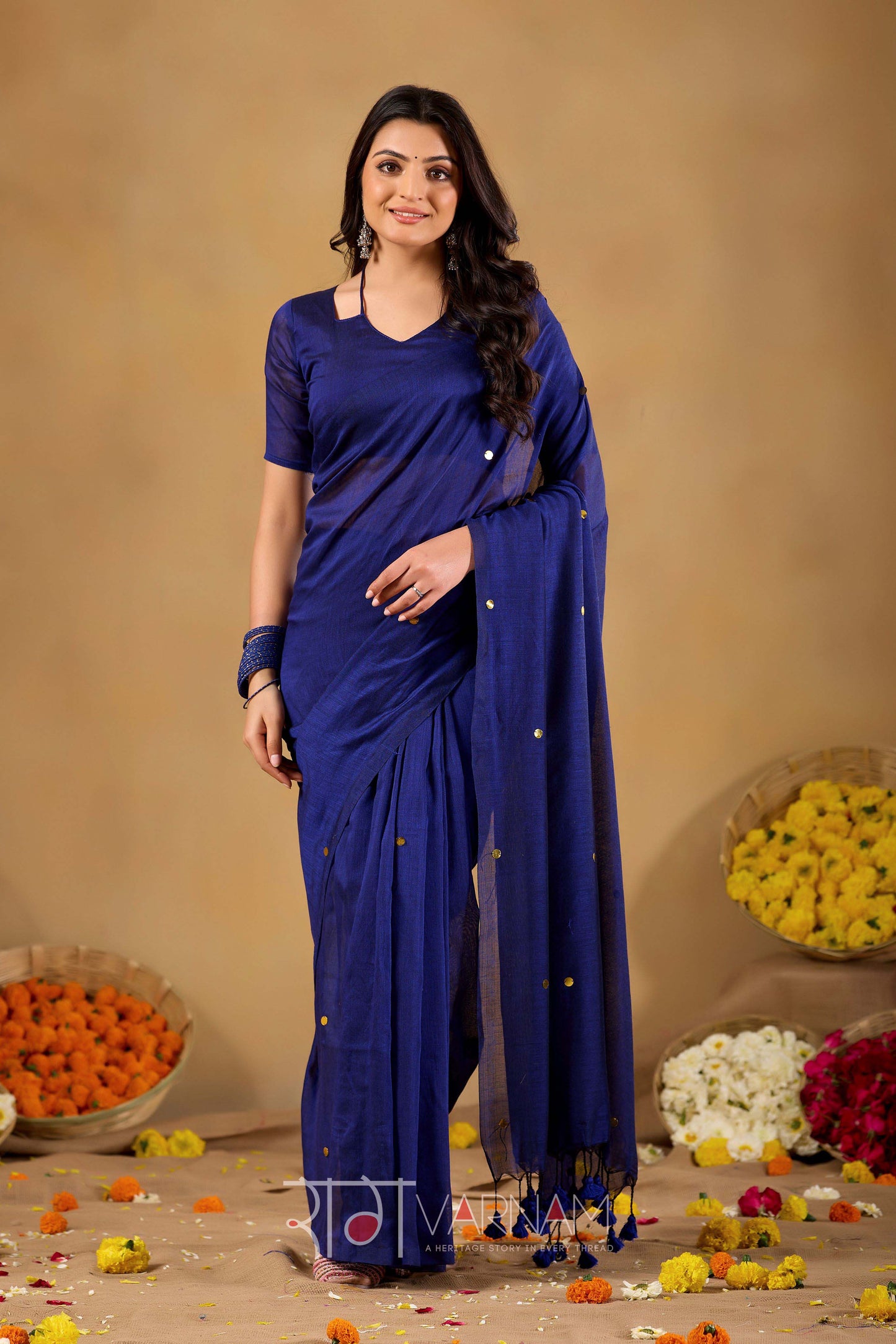 Raag Varnam Royal Blue Handloom Gini Cotton Saree