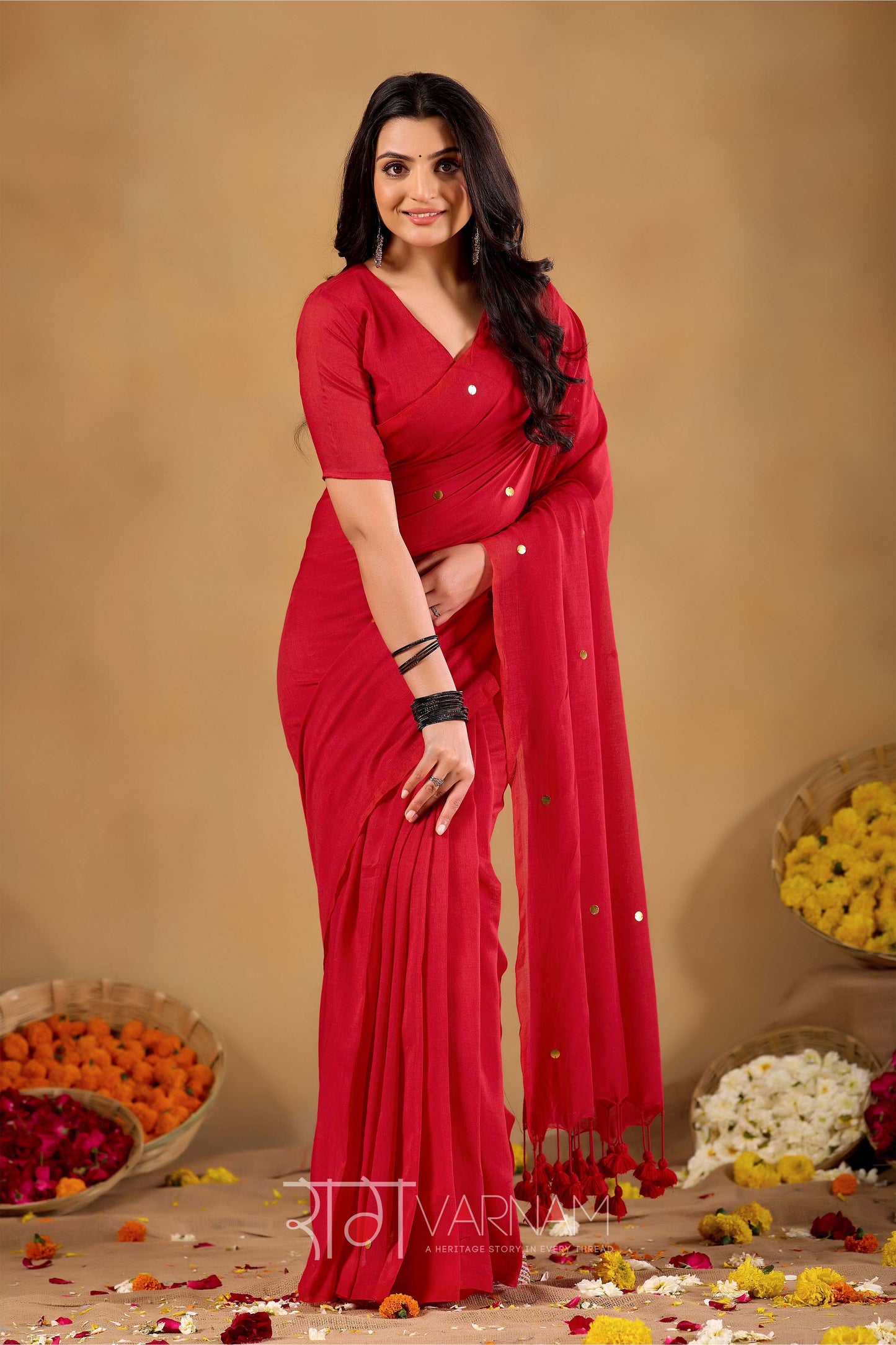 Raag Varnam Red Handloom Gini Cotton Saree