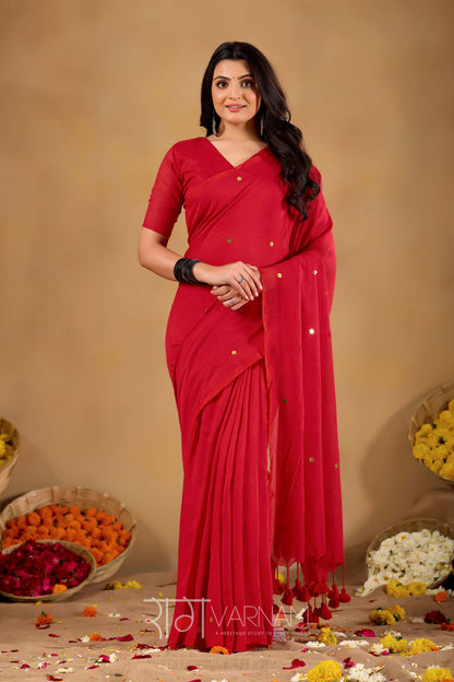Raag Varnam Red Handloom Gini Cotton Saree