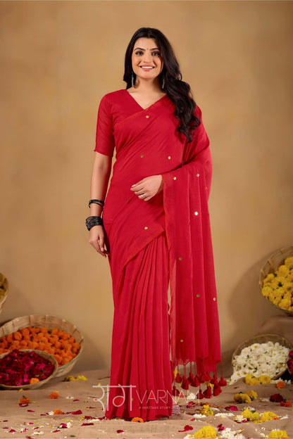 Raag Varnam Red Handloom Gini Cotton Saree