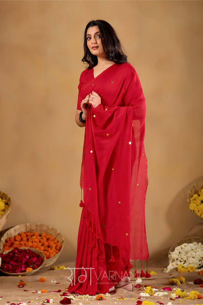 Raag Varnam Red Handloom Gini Cotton Saree