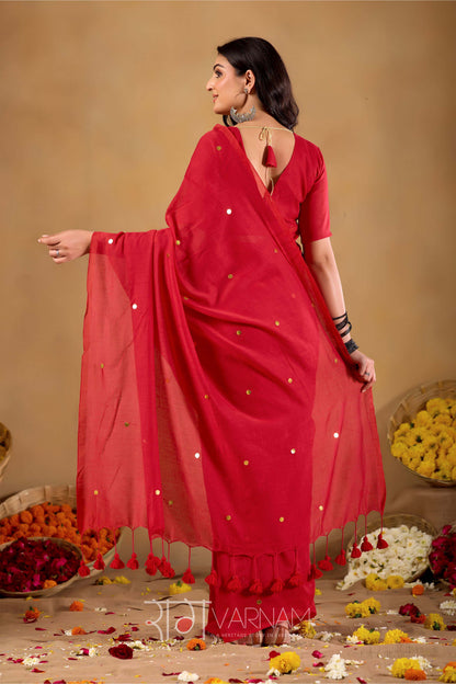 Raag Varnam Red Handloom Gini Cotton Saree