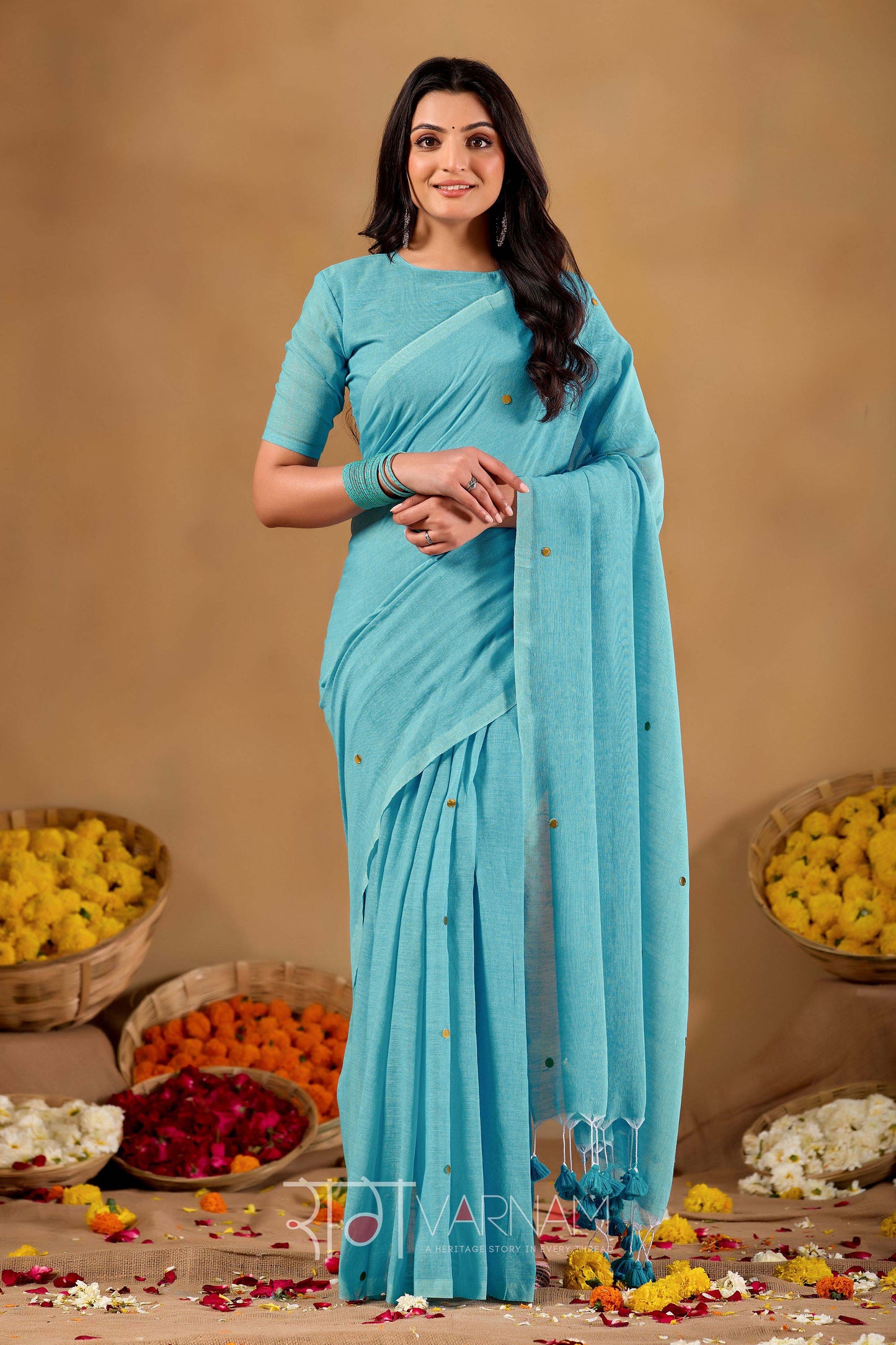 Raag Varnam Sky Handloom Gini Cotton Saree