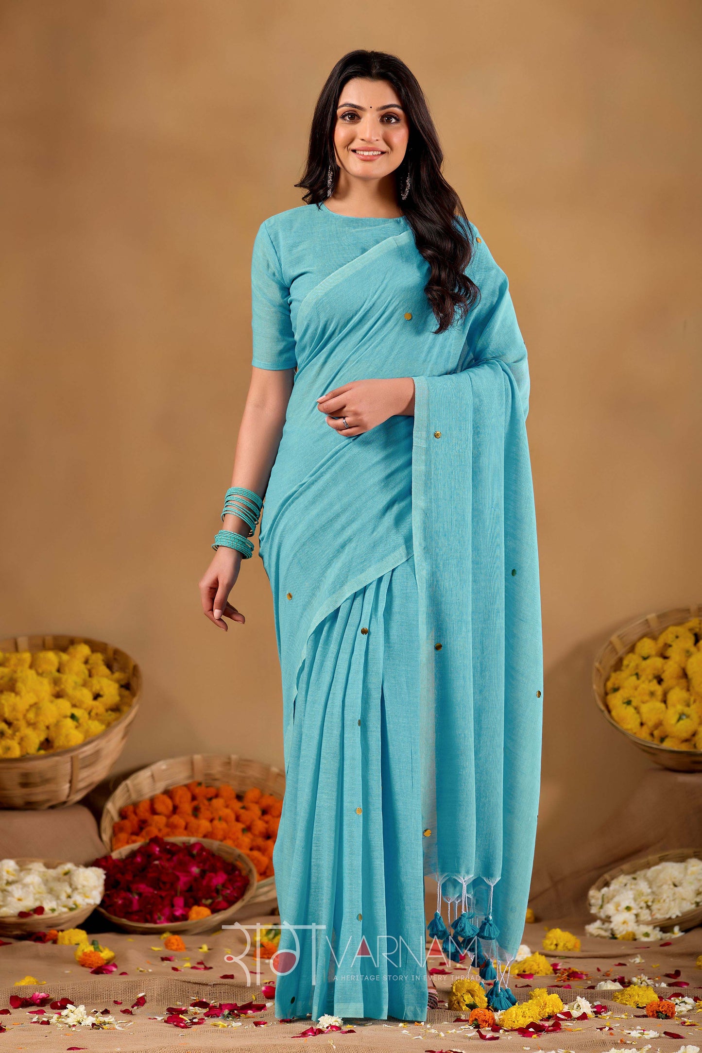 Raag Varnam Sky Handloom Gini Cotton Saree