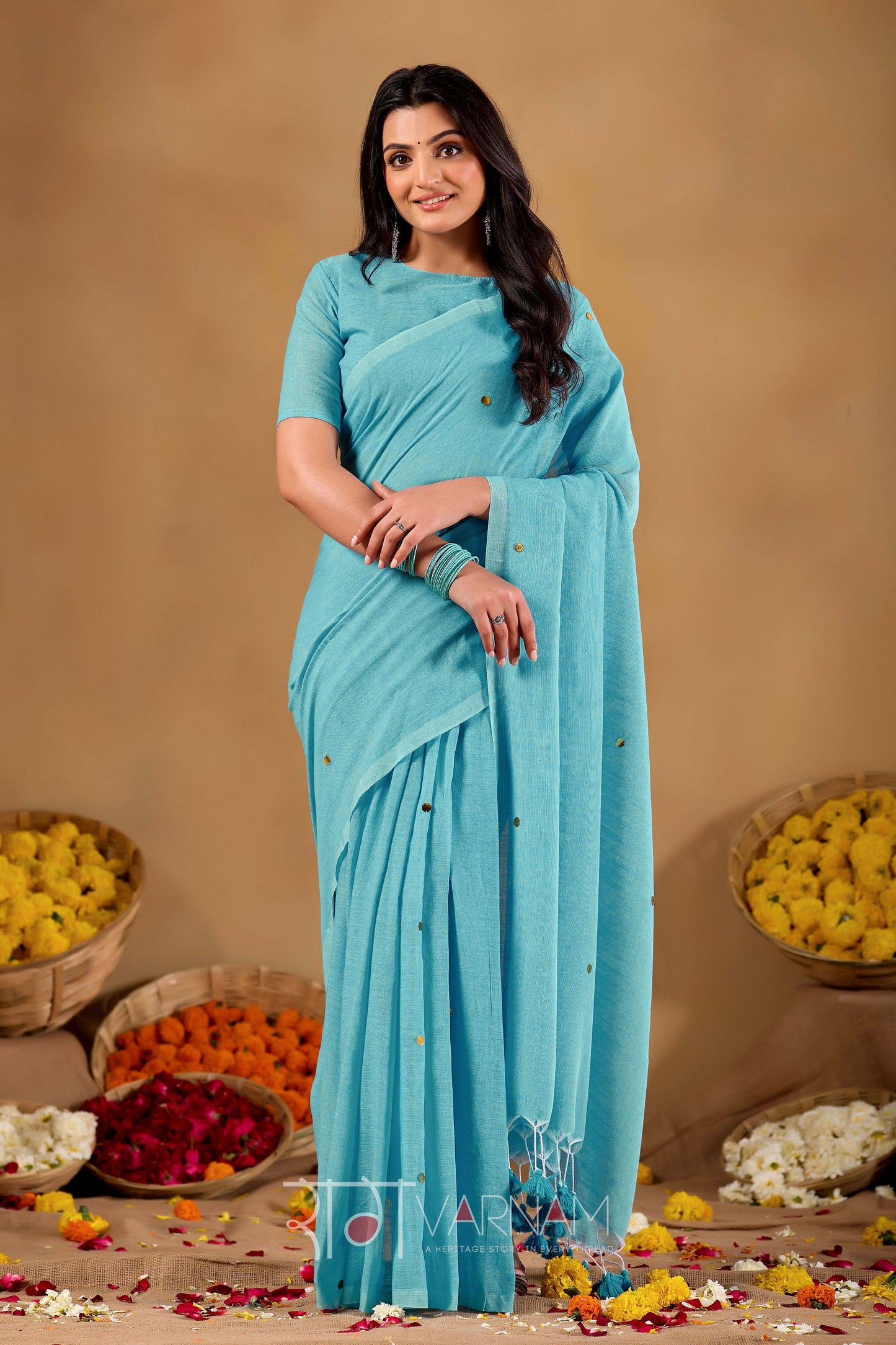 Raag Varnam Sky Handloom Gini Cotton Saree