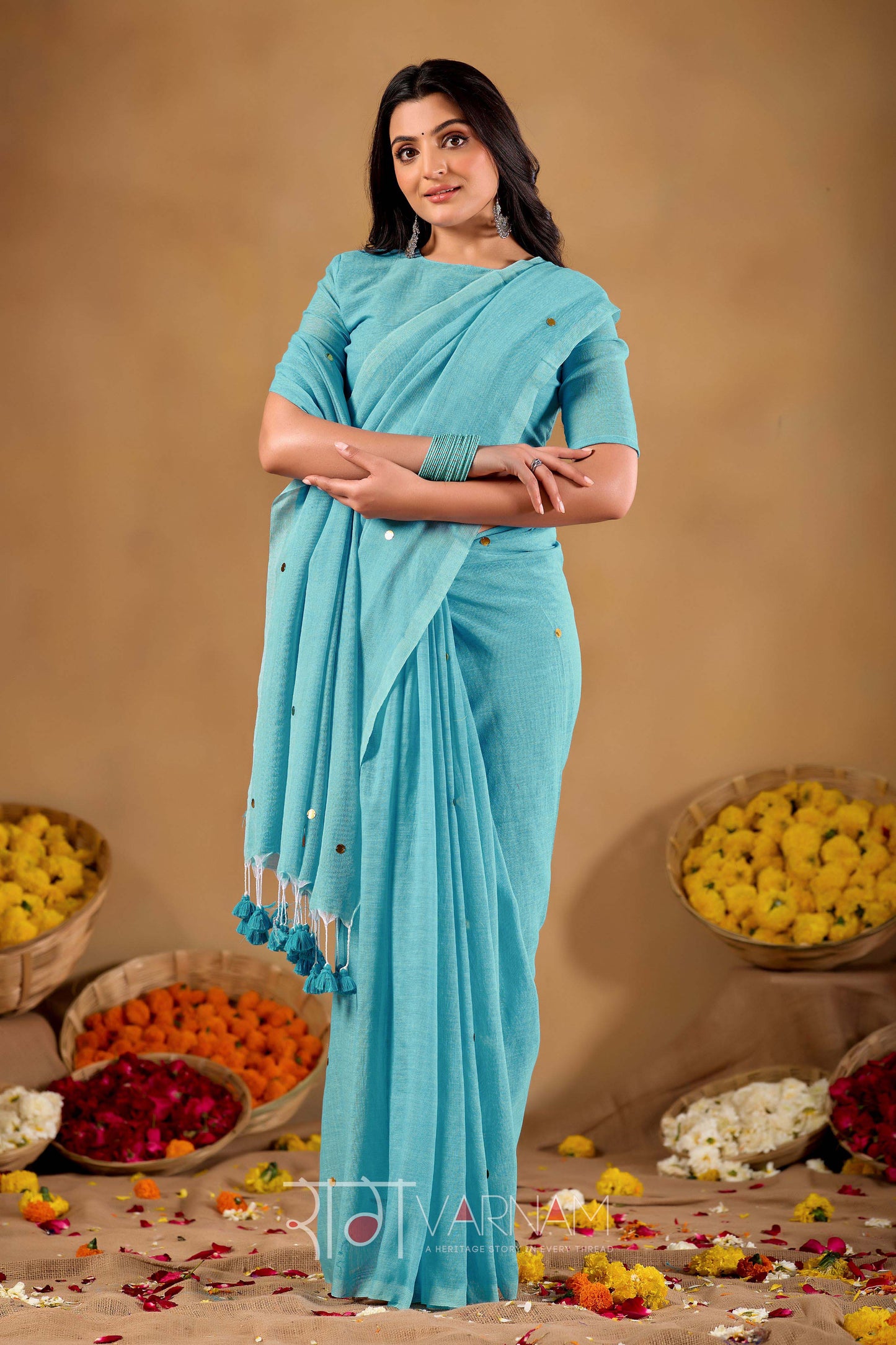 Raag Varnam Sky Handloom Gini Cotton Saree