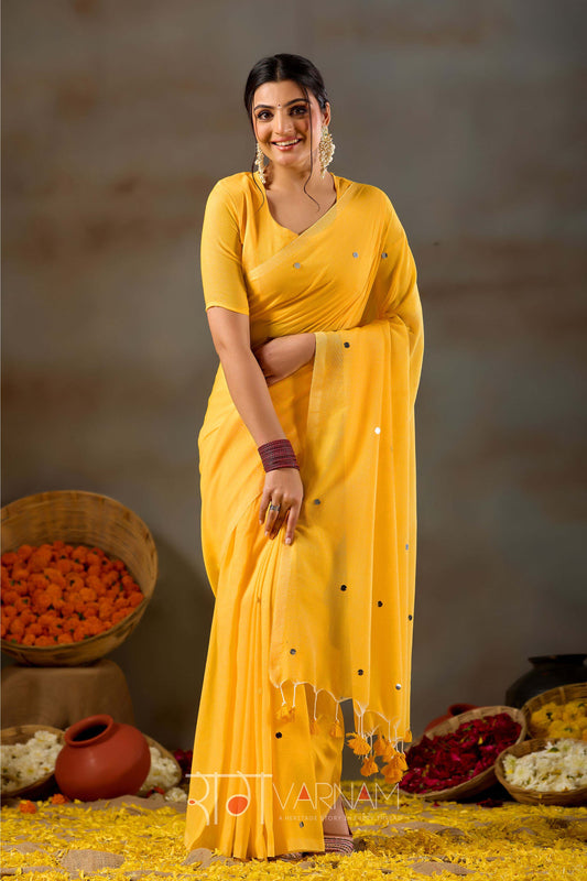 Raag Varnam Yellow Handloom Gini Cotton Saree