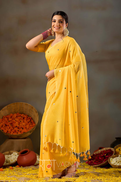 Raag Varnam Yellow Handloom Gini Cotton Saree