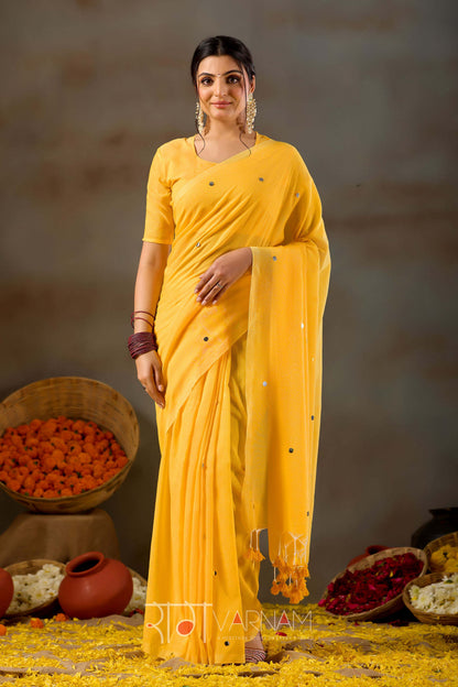 Raag Varnam Yellow Handloom Gini Cotton Saree