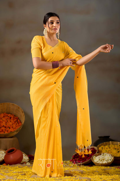 Raag Varnam Yellow Handloom Gini Cotton Saree