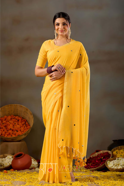 Raag Varnam Yellow Handloom Gini Cotton Saree