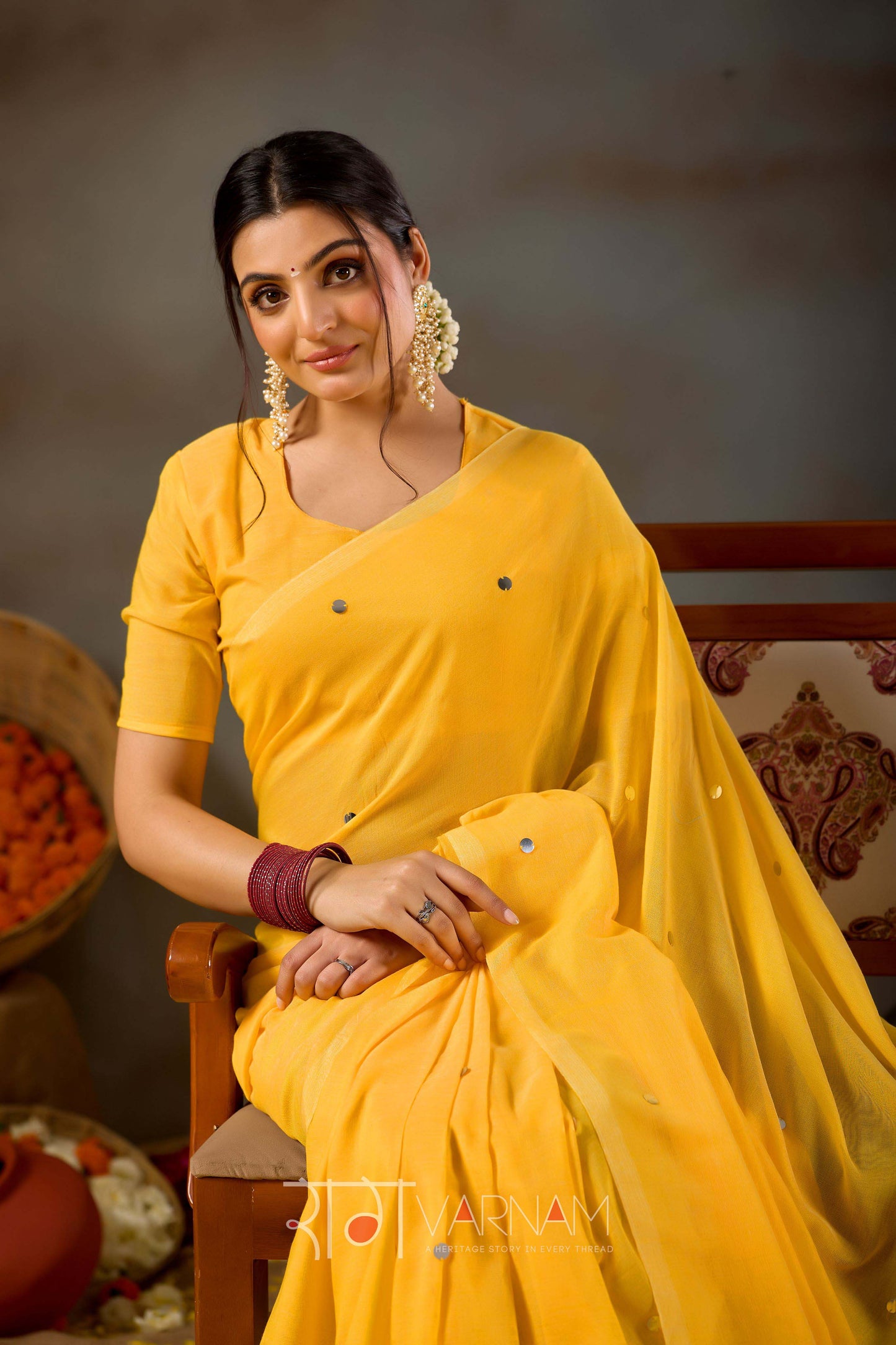 Raag Varnam Yellow Handloom Gini Cotton Saree