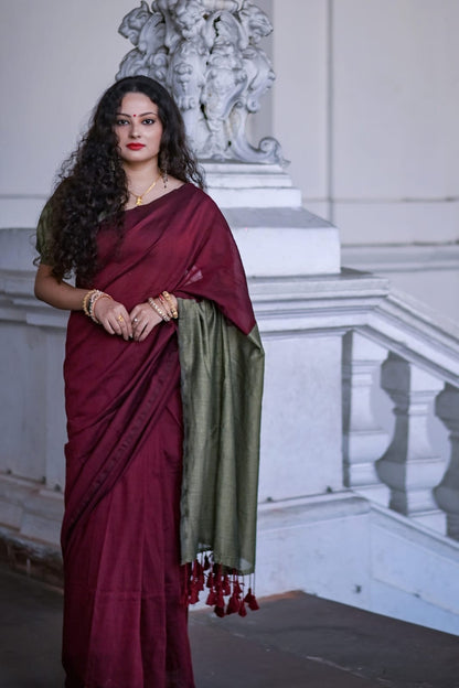 Raag Varnam Maroon Khadi Handloom Saree with Designer Blouse