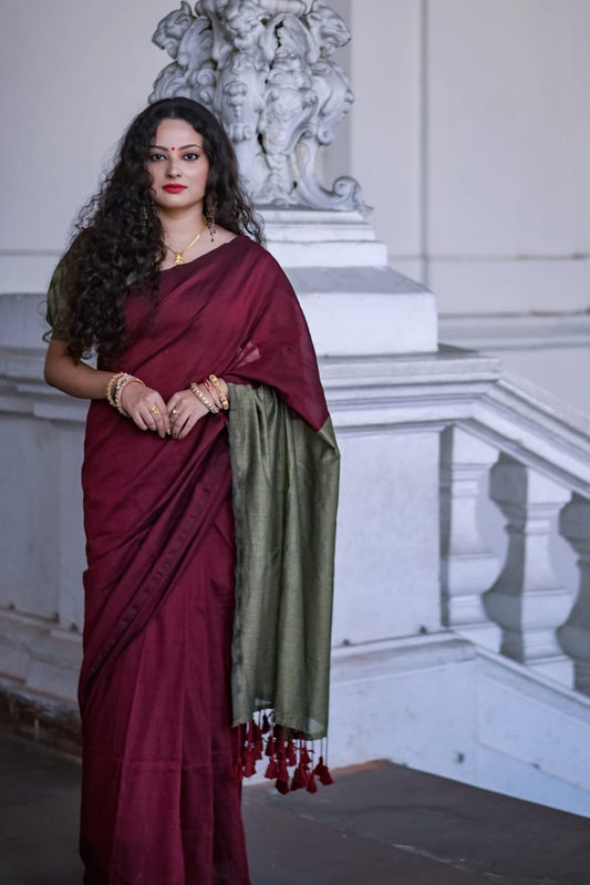 Raag Varnam Maroon Khadi Handloom Saree with Designer Blouse