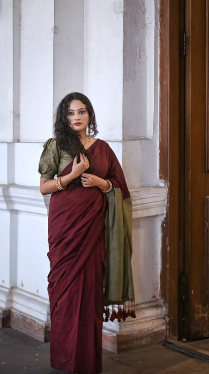Raag Varnam Maroon Khadi Handloom Saree with Designer Blouse