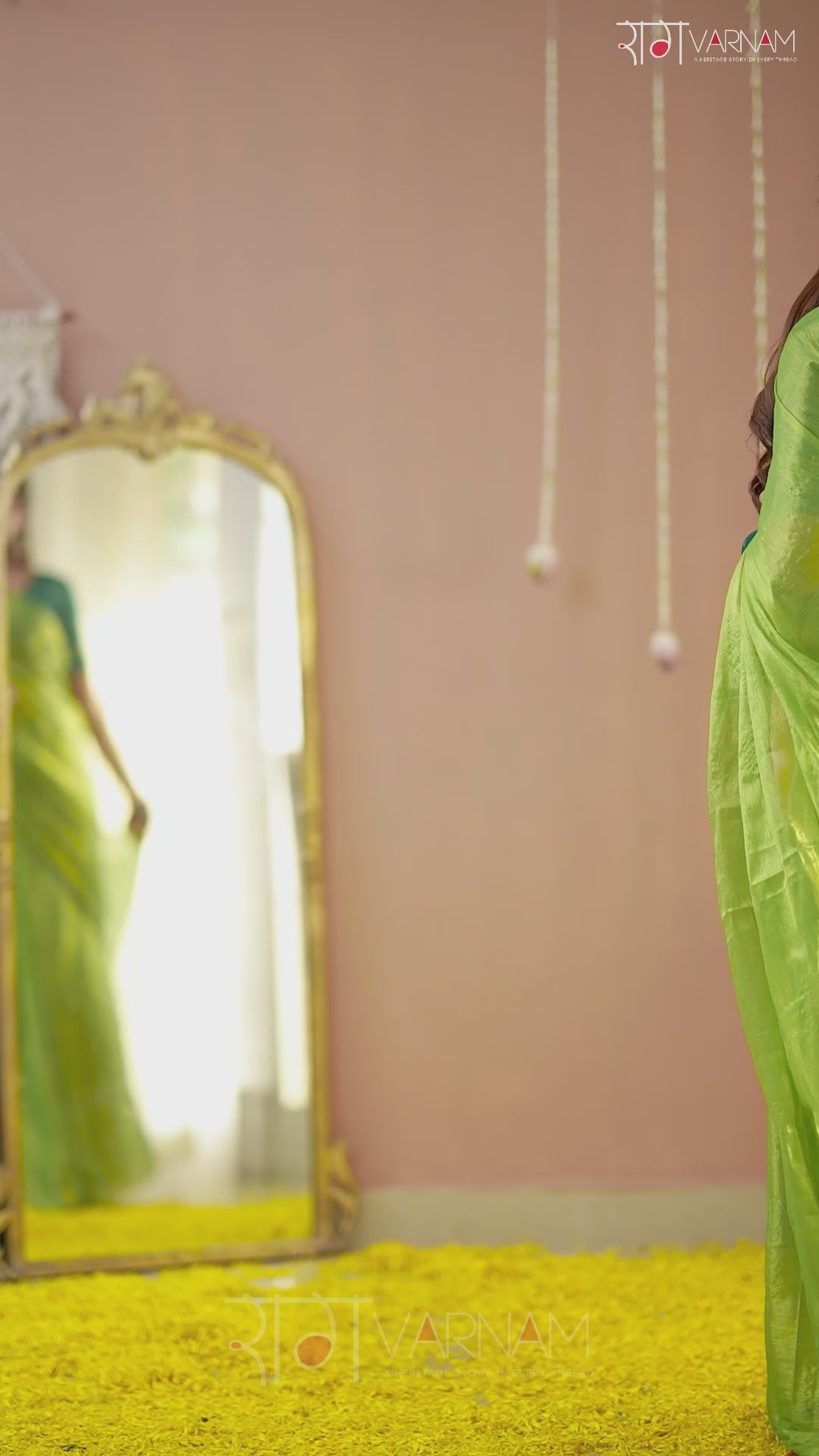 Raag Varnam Pista Green Handloom Tissue Saree With Designer Blouse
