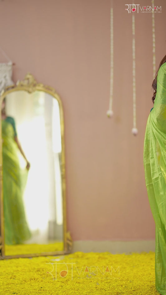 Raag Varnam Pista Green Handloom Tissue Saree With Designer Blouse