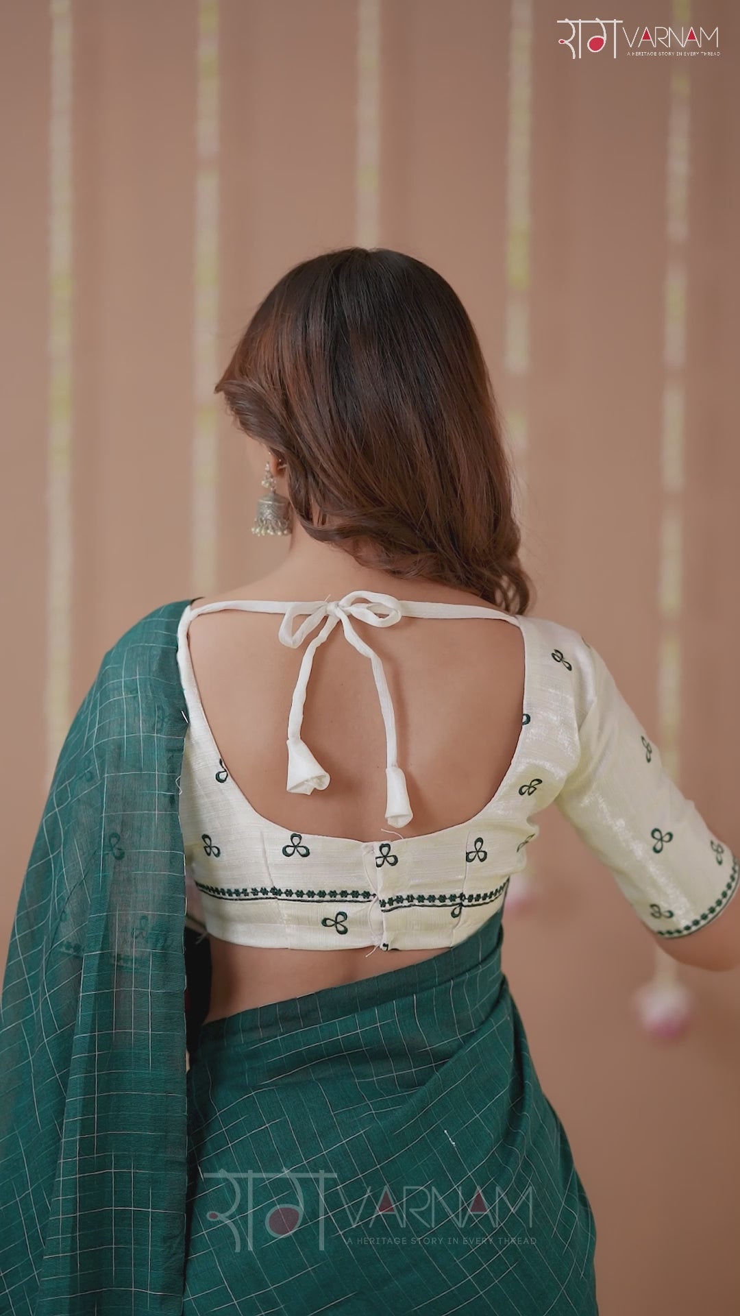 Raag Varnam Teal Green Handloom Cotton Saree with Designer Blouse