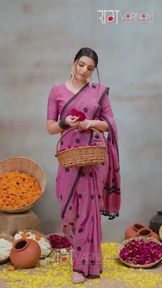Raag Varnam Pink Handloom Print Cotton Saree