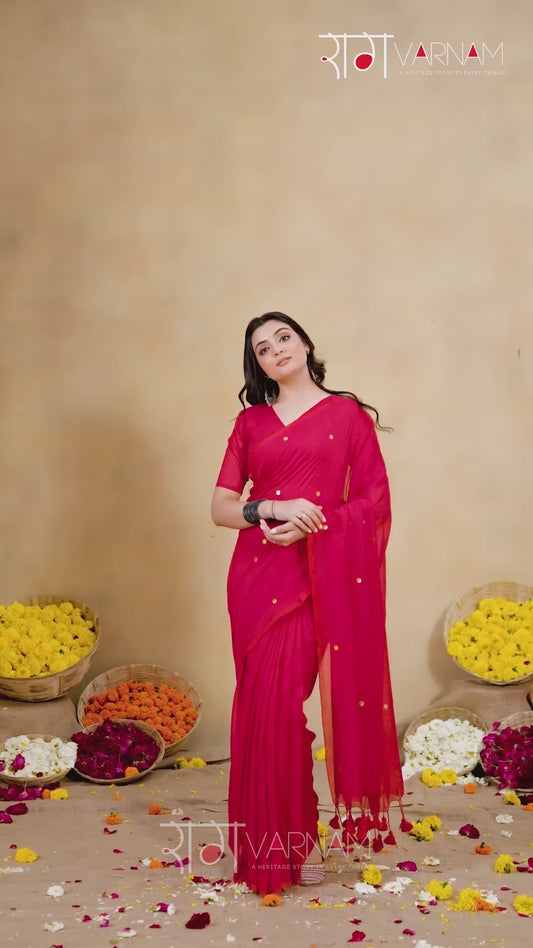 Raag Varnam Red Handloom Gini Cotton Saree