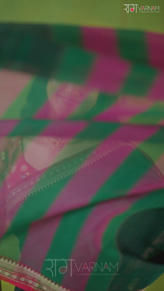 Narayanpet Green Cotton Saree by Raag Varnam | Mercerized Finish With 2 Blouses Included