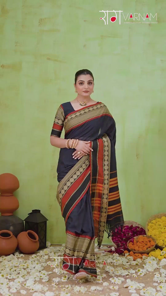Raag Varnam Black Narayanpet Mercerized Cotton Saree