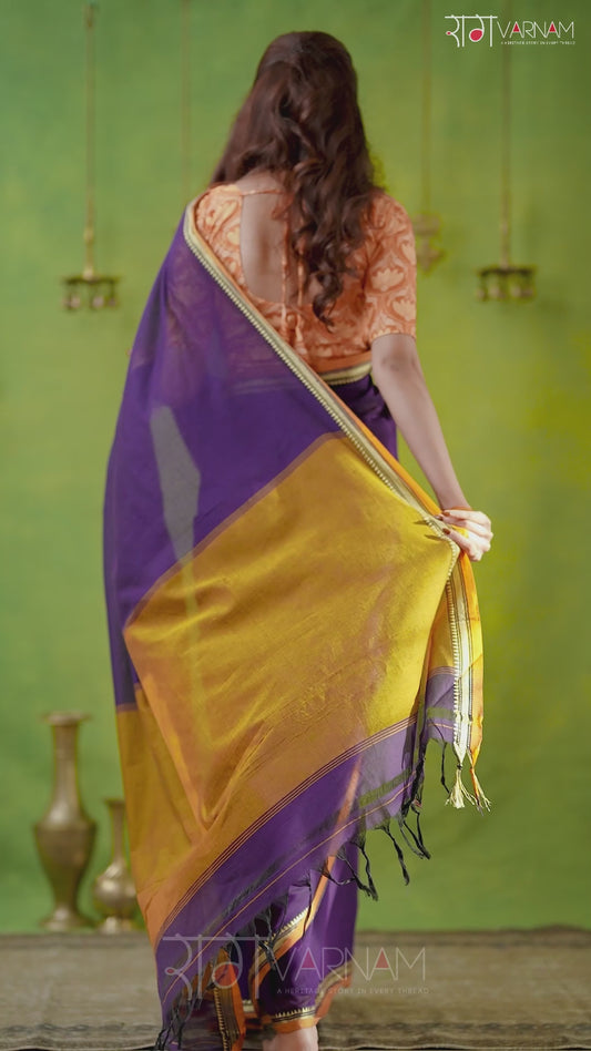 Narayanpet Violet  Cotton Saree by Raag Varnam | Mercerized Finish With 2 Blouses Included