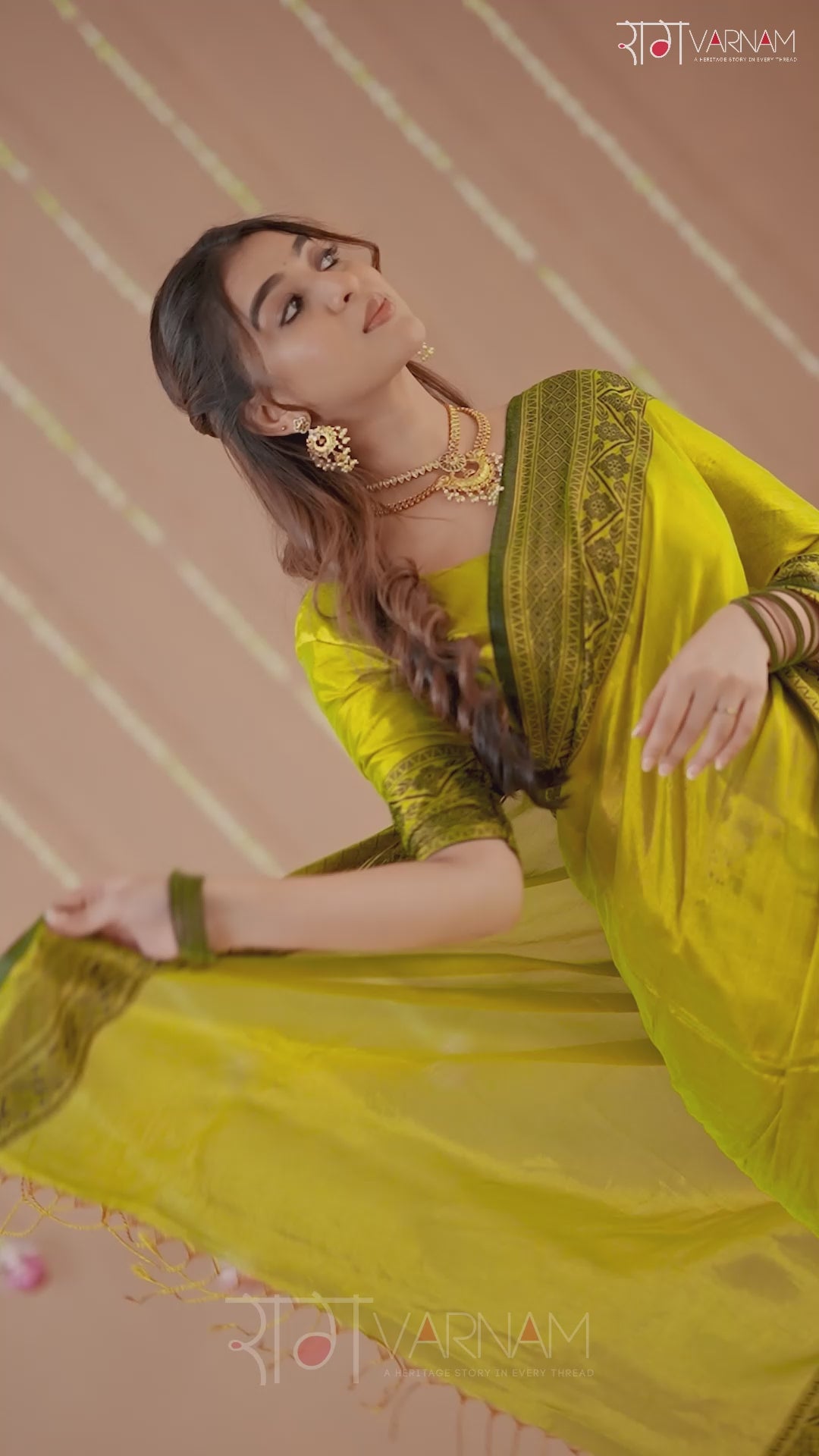 Raag Varnam Yellow Handloom Tissue Saree With Designer Blouse